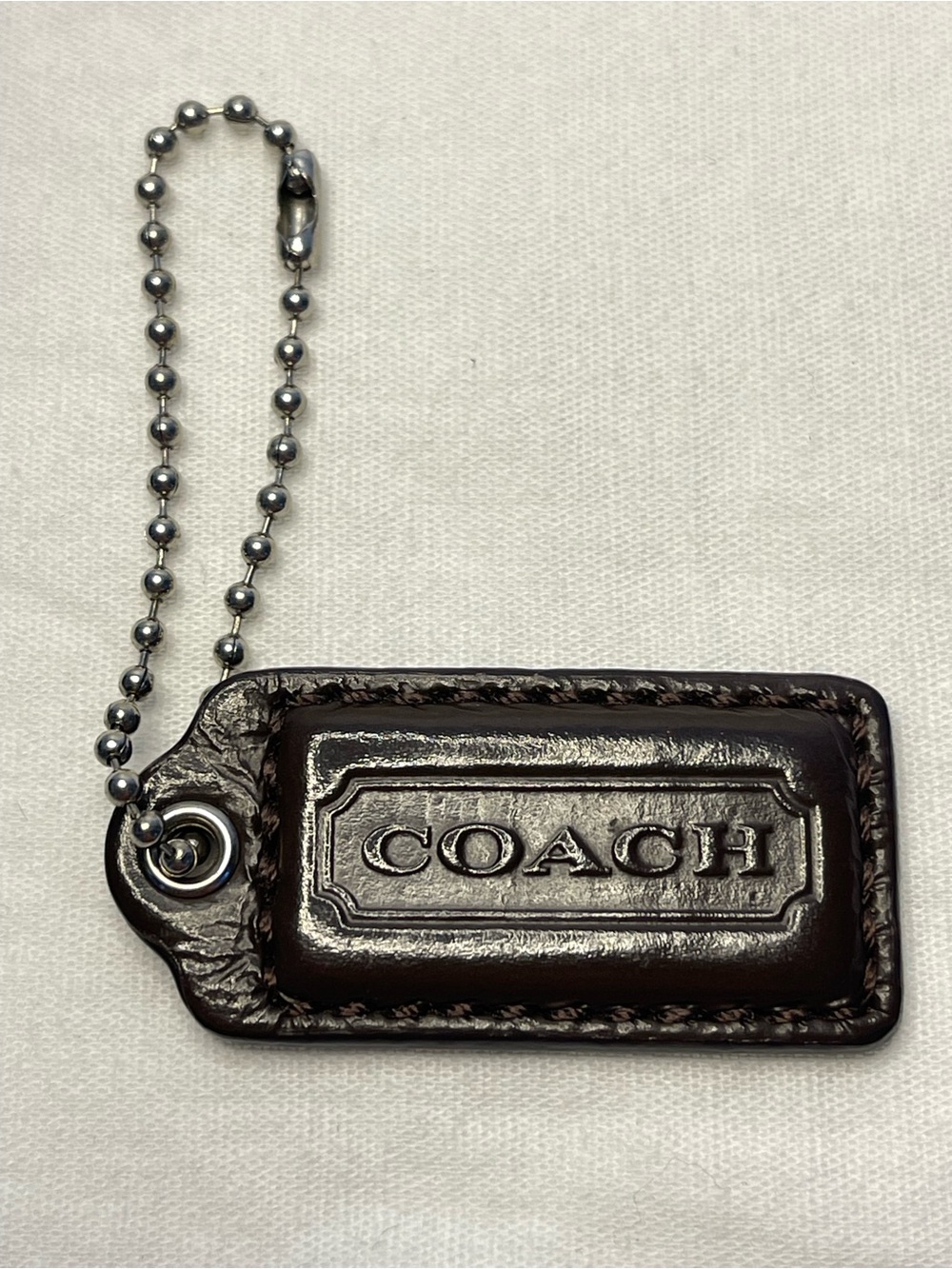 Coach Dark Brown Leather Hang Tag with Ball Chain
